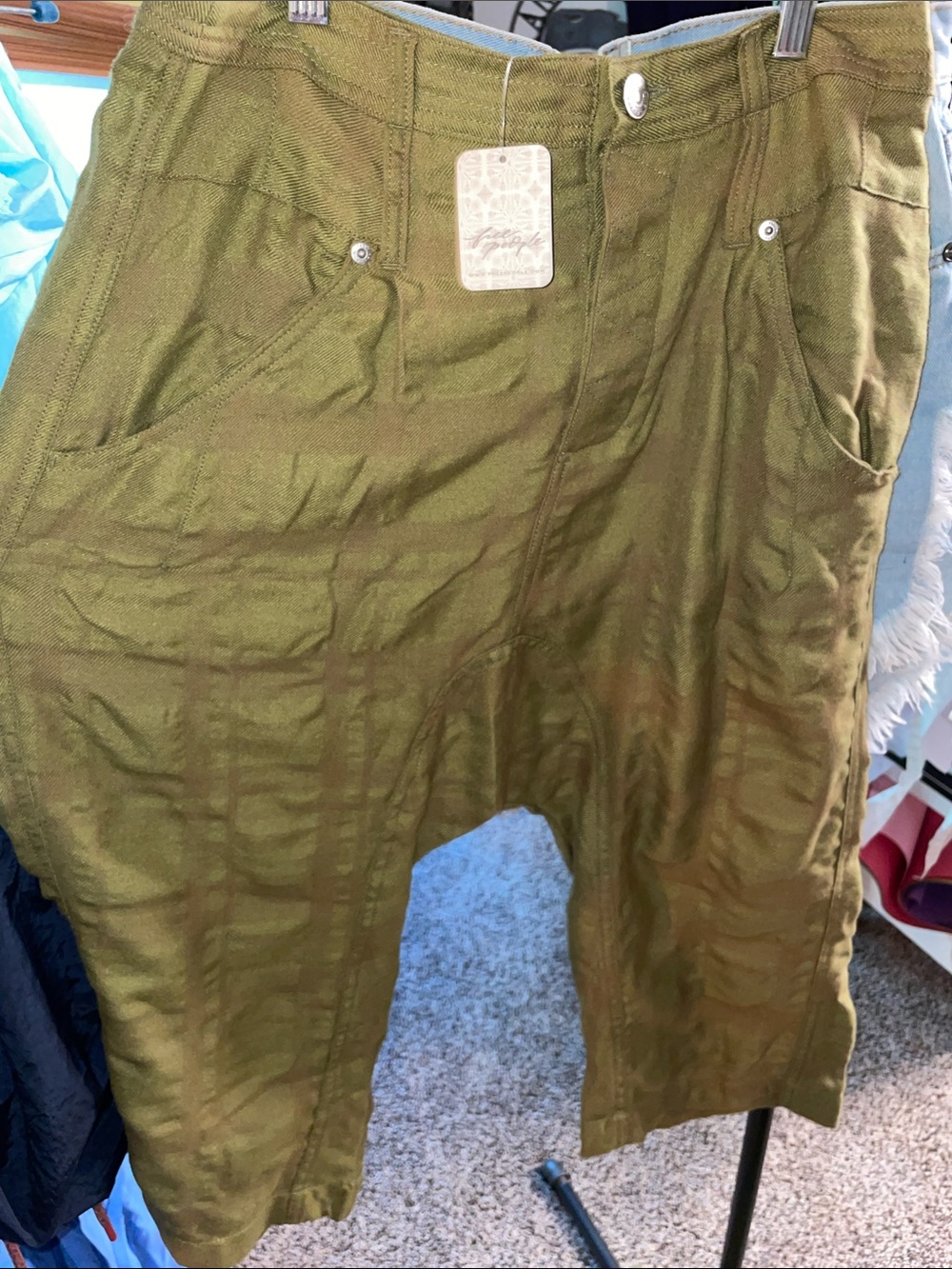 Free People We the Free Maven Cozy Crop Harem Pants Button Fly Drawstring NWT - Picture 5 of 6
